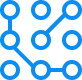 Blue technology icon, circles connected by lines